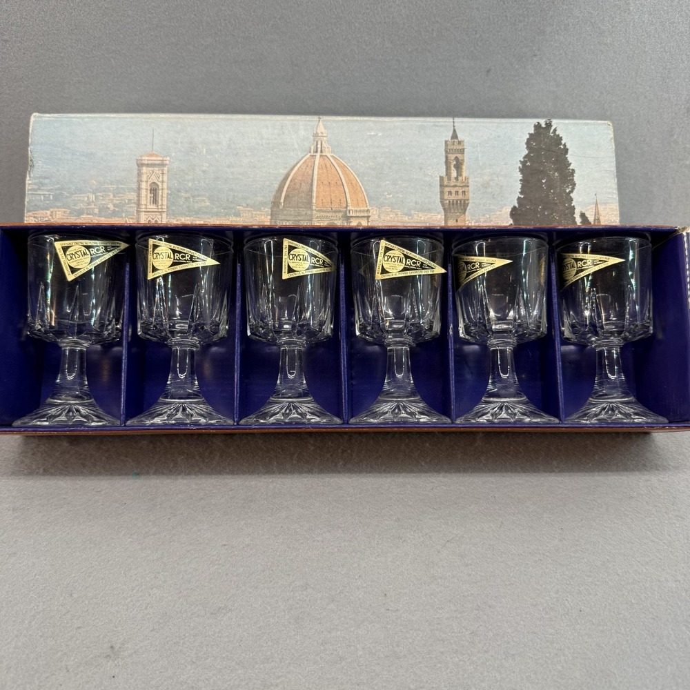 Royal Crystal Rock RCR Crystal Liqueur Glasses Set 6 Boxed Italy Sherry Cordial